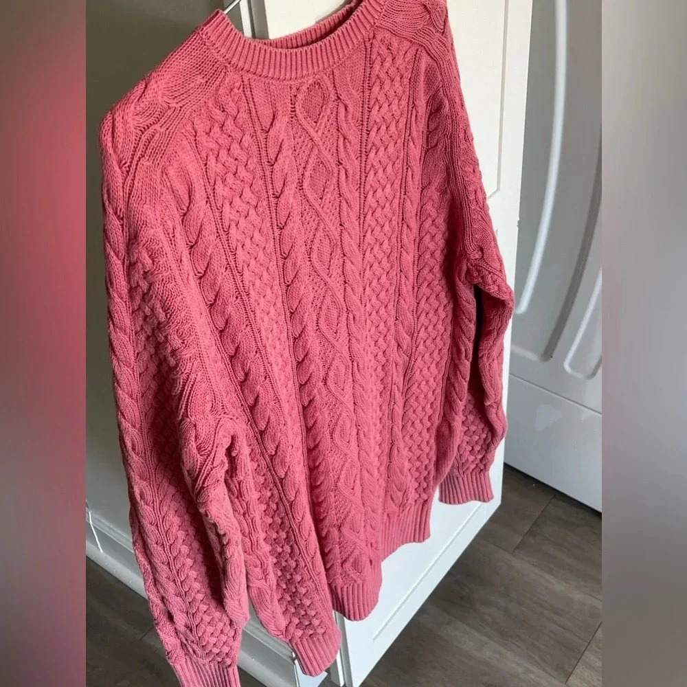 Crown & Ivy Pink Oversized Cable Knit Cotton Sweater Women’s Small - Picture 6 of 11